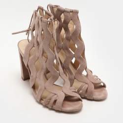 Alexandre Birman Beige Suede Loreta Cage Ankle Wrap Sandals Size 36.5