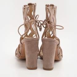 Alexandre Birman Beige Suede Loreta Cage Ankle Wrap Sandals Size 36.5