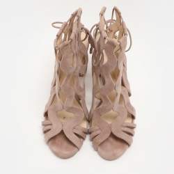 Alexandre Birman Beige Suede Loreta Cage Ankle Wrap Sandals Size 36.5