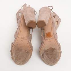 Alexandre Birman Beige Suede Loreta Cage Ankle Wrap Sandals Size 36.5