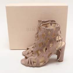 Alexandre Birman Beige Suede Loreta Cage Ankle Wrap Sandals Size 36.5