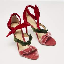 Alexandre Birman Multicolor Velvet Gianna Three Bow Ankle Wrap Sandals Size 37