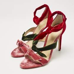 Alexandre Birman Multicolor Velvet Gianna Three Bow Ankle Wrap Sandals Size 37