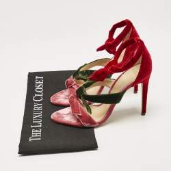 Alexandre Birman Multicolor Velvet Gianna Three Bow Ankle Wrap Sandals Size 37