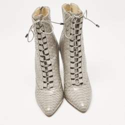 Alexandre Birman Grey Python Leather Ankle Length Boots Size 37.5
