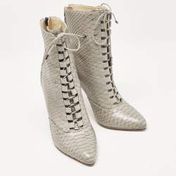 Alexandre Birman Grey Python Leather Ankle Length Boots Size 37.5