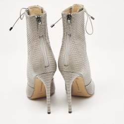 Alexandre Birman Grey Python Leather Ankle Length Boots Size 37.5
