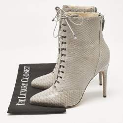 Alexandre Birman Grey Python Leather Ankle Length Boots Size 37.5