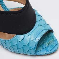 Alexandre Birman Light Blue/Black Python Leather and Neoprene Mules Size 37