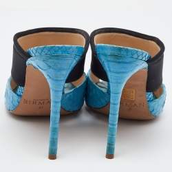 Alexandre Birman Light Blue/Black Python Leather and Neoprene Mules Size 37