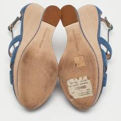 Alexandre Birman Blue Denim Fabric Wedge Sandals Size 37.5