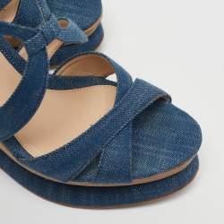 Alexandre Birman Blue Denim Fabric Wedge Sandals Size 37.5