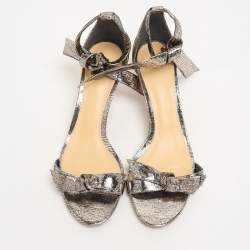 Alexandre Birman Metallic Gold Textured Leather Clarita Ankle Strap Sandals Size 38.5