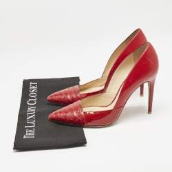 Alexandre Birman Red Leather and Python Leather Pointed Toe Pumps Size 40