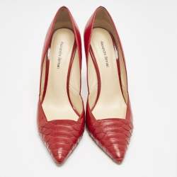Alexandre Birman Red Leather and Python Leather Pointed Toe Pumps Size 40