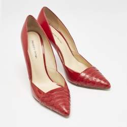 Alexandre Birman Red Leather and Python Leather Pointed Toe Pumps Size 40