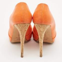 Alexandre Birman Orange Raffia Peep Toe Pumps Size 39.5