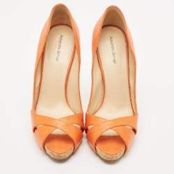 Alexandre Birman Orange Raffia Peep Toe Pumps Size 39.5
