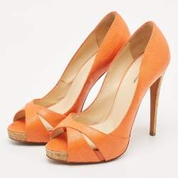 Alexandre Birman Orange Raffia Peep Toe Pumps Size 39.5