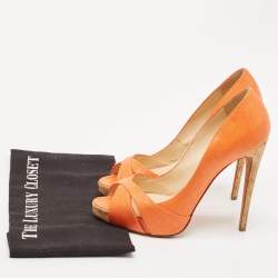 Alexandre Birman Orange Raffia Peep Toe Pumps Size 39.5