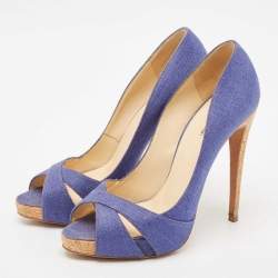 Alexandre Birman Blue Raffia Peep Toe Pumps Size 39.5