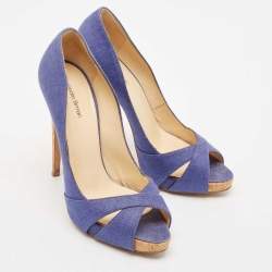 Alexandre Birman Blue Raffia Peep Toe Pumps Size 39.5