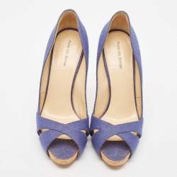 Alexandre Birman Blue Raffia Peep Toe Pumps Size 39.5