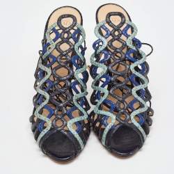 Alexandre Birman Multicolor Snakeskin Caged Ankle Wrap Sandals Size 39.5