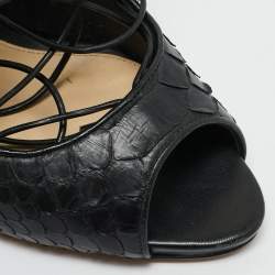 Alexandre Birman Black Python Leather Peep Toe Lace Up Pumps Size 40