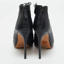 Alexandre Birman Black Python Leather Peep Toe Lace Up Pumps Size 40
