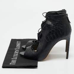 Alexandre Birman Black Python Leather Peep Toe Lace Up Pumps Size 40