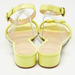 Pre Owned Alexandre Birman Neon Yellow Leather and PVC Vicky Ankle Strap Sandals Size 41