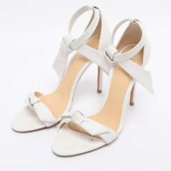 Pre Owned Alexandre Birman White Leather Clarita Bow Ankle Wrap Sandals Size 36