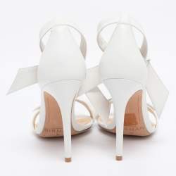 Pre Owned Alexandre Birman White Leather Clarita Bow Ankle Wrap Sandals Size 36