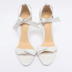 Pre Owned Alexandre Birman White Leather Clarita Bow Ankle Wrap Sandals Size 36