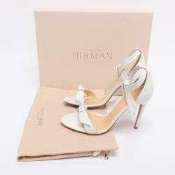 Pre Owned Alexandre Birman White Leather Clarita Bow Ankle Wrap Sandals Size 36