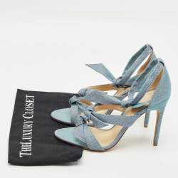 Pre Owned Alexandre Birman Blue Metallic Lurex Fabric Lolita Knot Ankle Strap Sandals Size 39