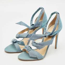 Pre Owned Alexandre Birman Blue Metallic Lurex Fabric Lolita Knot Ankle Strap Sandals Size 39