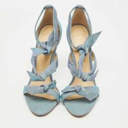 Pre Owned Alexandre Birman Blue Metallic Lurex Fabric Lolita Knot Ankle Strap Sandals Size 39