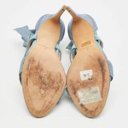 Pre Owned Alexandre Birman Blue Metallic Lurex Fabric Lolita Knot Ankle Strap Sandals Size 39