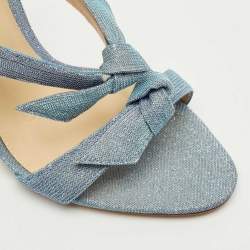 Pre Owned Alexandre Birman Blue Metallic Lurex Fabric Lolita Knot Ankle Strap Sandals Size 39