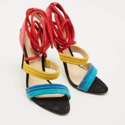 Pre Owned Alexandre Birman Multicolor Suede Aurora Ankle Wrap Sandals Size 40