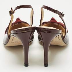 Pre Owned Alexandre Birman Burgundy Patent Leather Bow Slingback Pumps Size 35.5