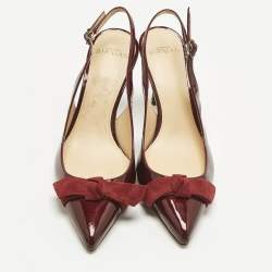 Pre Owned Alexandre Birman Burgundy Patent Leather Bow Slingback Pumps Size 35.5