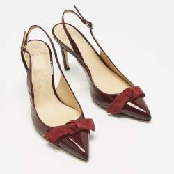 Pre Owned Alexandre Birman Burgundy Patent Leather Bow Slingback Pumps Size 35.5
