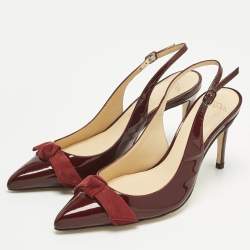 Pre Owned Alexandre Birman Burgundy Patent Leather Bow Slingback Pumps Size 35.5