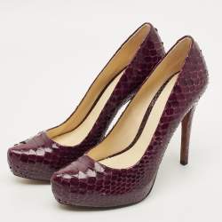 Pre Owned حذاء كعب عالي ألكسندر بيرمان نعل سميك جلد ثعبان أزرق كحلي مقاس 40