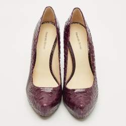 Pre Owned حذاء كعب عالي ألكسندر بيرمان نعل سميك جلد ثعبان أزرق كحلي مقاس 40