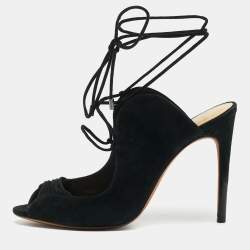 مملوكة مسبقًا Alexandre Birman Size 38 Black Suede Tie Up Open Toe Sandals