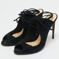 مملوكة مسبقًا Alexandre Birman Size 38 Black Suede Tie Up Open Toe Sandals